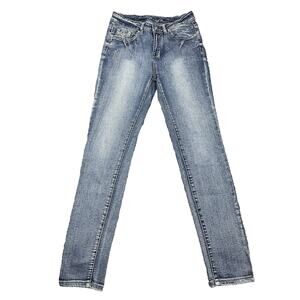 Lings Jeans Women Size 9 (28x28) Skinny Denim Blue straight embraided pockets